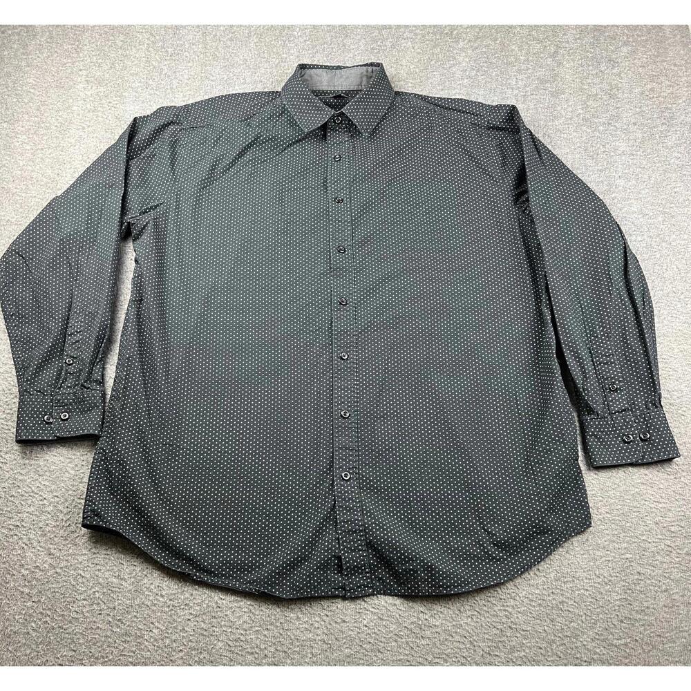 Beverly Hills Polo Club Men's Button-Up Shirt 2XLB Black with Small Dot Pattern
